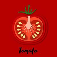 ensemble d'images vectorielles de tomates rouges coupées en papier, formes coupées. Style d'art papier abstrait 3d, conception de concept d'origami, emballage alimentaire, publicité, désintoxication, cosmétiques, alimentation saine. vecteur