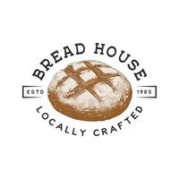 étiquette de magasin de boulangerie de style vintage, insigne, emblème, logo. art graphique vectoriel monochrome avec élément de conception gravé de pain. graphique dessiné à la main sur fond blanc.