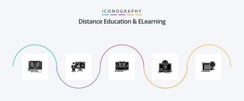 pack d'icônes glyphe 5 pour l'enseignement à distance et l'apprentissage en ligne, y compris l'écran. Succès. ampoule. tablette vecteur