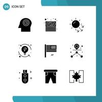 interface mobile glyphe solide ensemble de 9 pictogrammes d'effondrement de la peau progression du rêve américain éléments de conception vectoriels modifiables vecteur