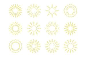 ensemble d'illustration de ligne vectorielle soleil jaune vecteur