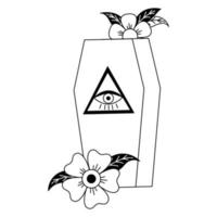 cercueil avec tatouage de fleurs dans le style y2k, années 1990, années 2000. conception d'éléments emo goth. tatouage de la vieille école. illustration vectorielle vecteur