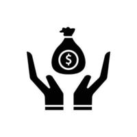 illustration d'icône de main avec sac d'argent. symbole d'investissement. style d'icône de glyphe. adapté aux applications, sites Web, applications mobiles. icône liée à la finance. conception de vecteur simple modifiable