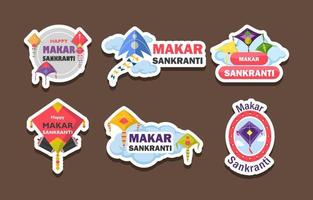 collection d'autocollants de voeux makar sankranti vecteur