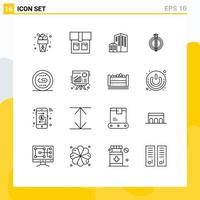 aperçu de l'interface mobile ensemble de 16 pictogrammes de construction de médias de recherche reliant des éléments de conception vectoriels modifiables diplômés vecteur