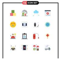 pictogramme ensemble de 16 couleurs plates simples d'emojis optimisation nuage engrenage roues dentées pack modifiable d'éléments de conception de vecteur créatif