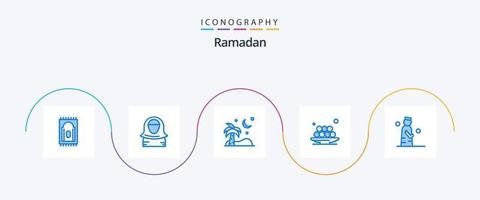 pack d'icônes bleu ramadan 5, y compris l'islam. repas. Ramadan. le déjeuner. aliments vecteur