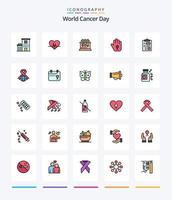 pack d'icônes remplies de 25 lignes de la journée mondiale du cancer créatives telles que la science. test. cœur. laboratoire. un cancer vecteur