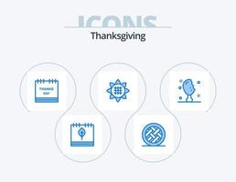 pack d'icônes bleues de thanksgiving 5 conception d'icônes. tournesol. flore. tarte. action de grâces. vacances vecteur