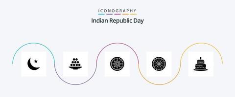 pack d'icônes glyphe 5 du jour de la république indienne, y compris le jour. drapeau. laddu. Indien. de campagne vecteur