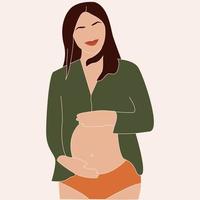 femme enceinte en chemise. illustration plate contemporaine conceptuelle lumineuse sur la maternité et la grossesse. illustration vectorielle stock, eps 10. vecteur