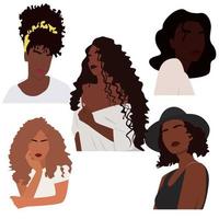 ensemble de personnages abstraits de femmes noires. portraits contemporains. portrait féminin sans visage afro-américain. clipart pour, bannière, affiche, dépliant, carte de voeux, conception de sites Web, conception d'impression. vecteur. eps 10 vecteur