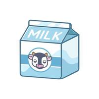 petit carton de lait avec élément clipart signe icône tête de vache. conception d'illustration vectorielle plate simple et mignonne. impression de boisson laitière à saveur de vanille, symbole vecteur