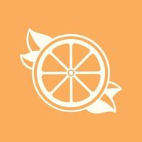 demi-tranche blanche d'agrumes avec silhouette de contour de feuilles sur fond orange. conception d'illustration vectorielle d'élément d'icône de logo d'art de clip moderne plat simple. vecteur
