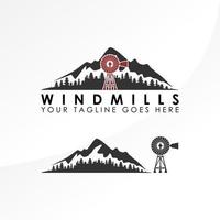 image simple et unique de montagne et de moulin à vent icône graphique création de logo concept abstrait vecteur stock. peut être utilisé comme symbole d'entreprise ou lié au terrain de montagne