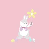 joyeuses fêtes de pâques avec lapin animal de compagnie et oeuf, couleur pastel, personnage de dessin animé d'illustration vectorielle plane vecteur