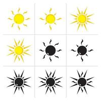 icône de soleil ou logo illustration signe symbole vecteur isolé - noir et jaune.