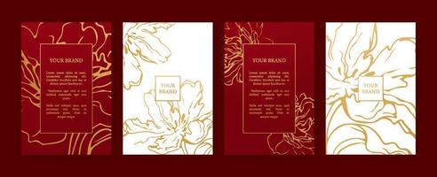 design de luxe sur fond rouge et blanc, design de cadre serti de motif de fleur d'or. motif de fond premium de luxe pour le menu, bon de luxe. vecteur