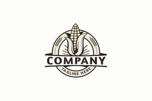 logo de maïs avec forme d'emblème de cercle dans un style vintage pour toute entreprise, en particulier pour l'agriculture, la récolte, l'agriculture, etc. vecteur