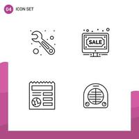 ligne d'interface mobile ensemble de 4 pictogrammes d'enchères de documents de réparation interface utilisateur en ligne éléments de conception vectoriels modifiables vecteur