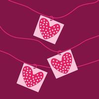 illustration vectorielle de la saint-valentin avec motif de coeurs en papier découpé suspendu à des rubans à colorier vecteur