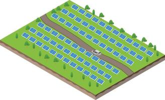 scène isométrique de panneaux de ferme solaire et de chemin de terre vecteur
