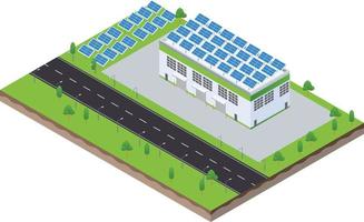 scène isométrique de panneaux de ferme solaire sur le toit d'une usine de fabrication verte vecteur