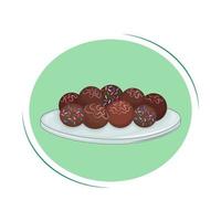 le dessert brésilien traditionnel est le brigadeiro. bonbons ronds au chocolat. illustration vectorielle. dessin animé. vecteur