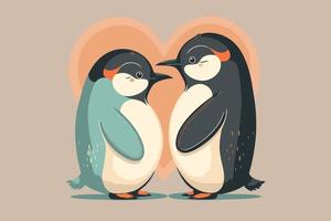 mignon couple de pingouins amoureux animal saint valentin carte invitation fond vecteur