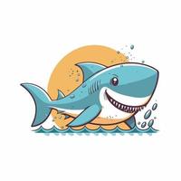 requin bleu en colère logo personnage mascotte icône style de vecteur de dessin animé drôle