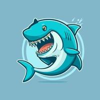 requin bleu en colère logo personnage mascotte icône style de vecteur de dessin animé drôle