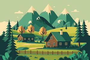 montagne champ vert paysage alpin nature avec maisons en bois vecteur