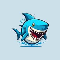 requin bleu en colère logo personnage mascotte icône style de vecteur de dessin animé drôle