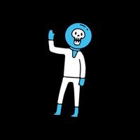 astronaute du crâne avec geste de bonjour, illustration pour t-shirt, autocollant ou marchandise vestimentaire. avec un style doodle, rétro et dessin animé. vecteur
