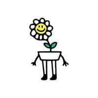 personnage de mascotte de tournesol mignon, illustration pour t-shirt, affiche, autocollant ou marchandise vestimentaire. avec un style de dessin animé rétro vecteur