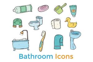 ensemble d'icônes de salle de bain doodle ou illustration sur fond blanc vecteur