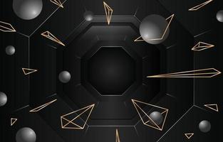 fond abstrait noir avec des formes triangulaires rondes et hexagonales vecteur