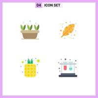 groupe de 4 icônes plates modernes définies pour la croissance fruits printemps thanksgiving ananas éléments de conception vectoriels modifiables vecteur