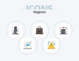pack d'icônes plates magicien 5 conception d'icônes. chapeau. trésor. embouteillée. coffre. bandit vecteur