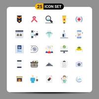 pack de 25 signes et symboles de couleurs plates modernes pour les supports d'impression Web tels que les éléments de conception vectoriels modifiables de lotus de drapeau médical de feuille d'internet vecteur