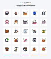 pack d'icônes rempli de 25 lignes de shopping créatif et de commerce électronique, tel qu'une liste. lien. plateau fermé. l'Internet. global vecteur