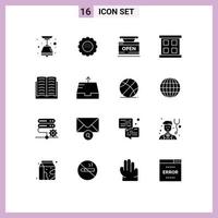 interface mobile glyphe solide ensemble de 16 pictogrammes de vitrine de livre fenêtre ouverte éléments de conception vectoriels modifiables en ligne vecteur