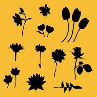 illustration vectorielle silhouette fleur un ensemble de plantes isolé sur fond jaune vecteur