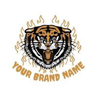 illustration de flamme de tigre avec une illustration de slogan sur fond noir pour l'habillement ou d'autres utilisations vecteur