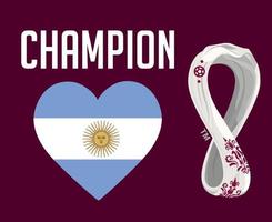 argentine drapeau coeur champion avec coupe du monde 2022 logo final football symbole conception amérique latine vecteur pays d'amérique latine équipes de football illustration