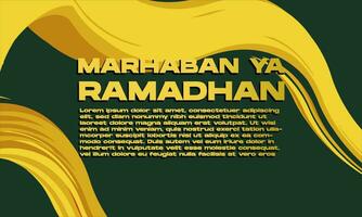 carte de voeux marhaban ya ramadan avec vague fluide pour affiche, bannière, médias sociaux vecteur