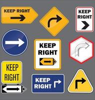 panneau de signalisation, restez à droite. avertissement aux automobilistes sur la route. image vectorielle. vecteur
