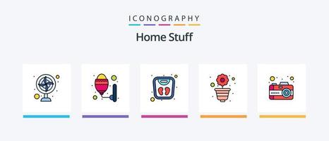 pack de 5 icônes remplies de ligne de trucs à la maison, y compris la conception. lit. réfrigérateur. congélateur. conception d'icônes créatives vecteur