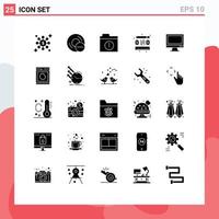 interface mobile ensemble de glyphes solides de 25 pictogrammes d'éléments de conception vectoriels modifiables de processus informatique d'alerte de moniteur imac vecteur