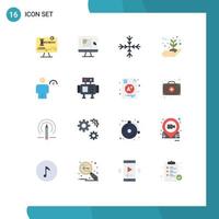 interface mobile couleur plate ensemble de 16 pictogrammes de corps protégeant augmenter l'énergie des fleurs pack modifiable d'éléments de conception de vecteur créatif